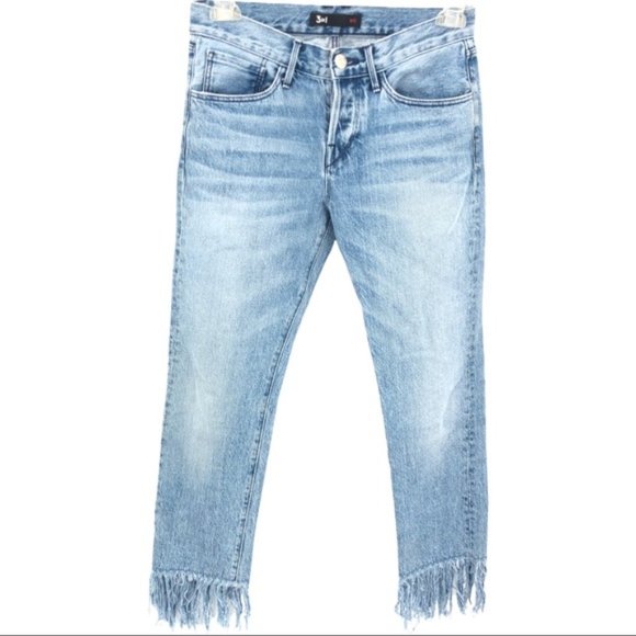 SOLD! 3X1 Light Wash Mid Rise Fringe Cropped Mom Jean 24 - Picture 7 of 10